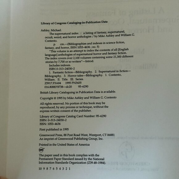 The Supernatural Index By Mike Ashley & William G. Contento Hardcover - Picture 4 of 4